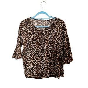 Michael Kors Leopard Print Blouse Womens Medium Flutter Sleeve Top sh2